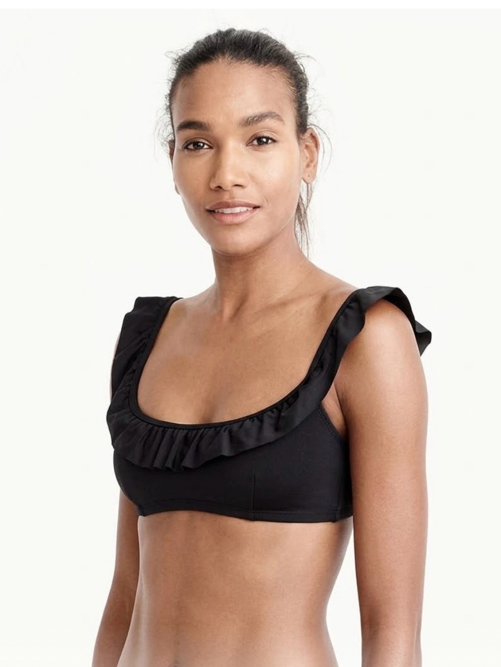 NWT J. Crew black ruffle bikini top